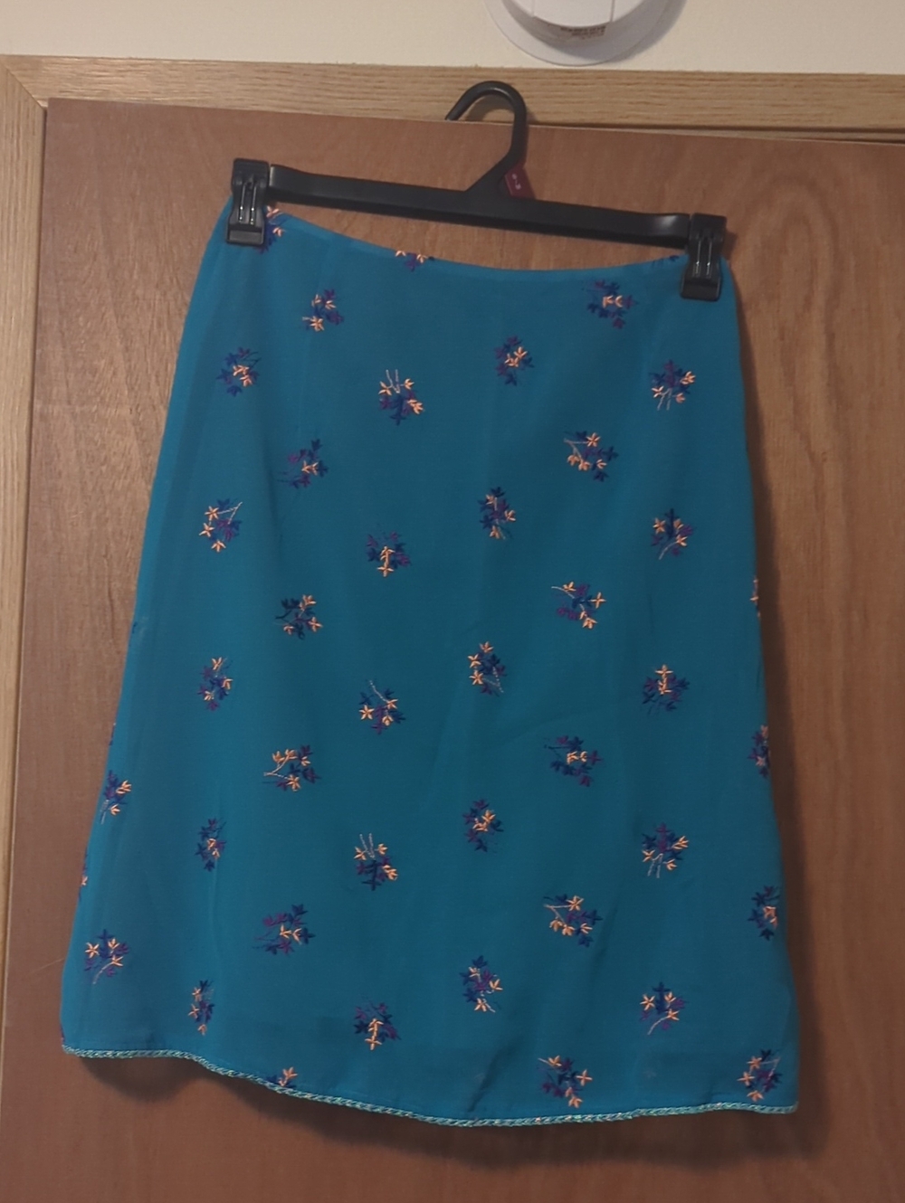Embroidered Teal A-Line Skirt by